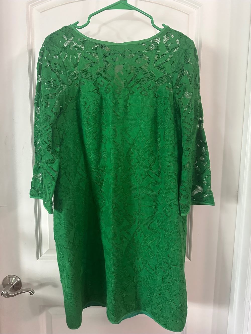 Anthropologie Green Lace Shift Dress - Size 12